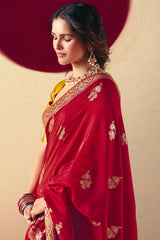 Red Bemberg Viscose Woven Saree