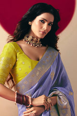 Light Lavender Bemberg Viscose Woven Saree