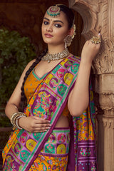 Mustard Art Silk Printed Saree