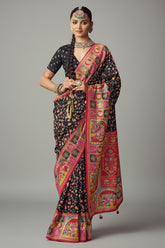 Black Art Silk Printed Saree