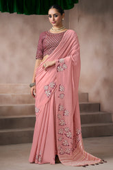 Pink Cotton Viscose Printed Saree