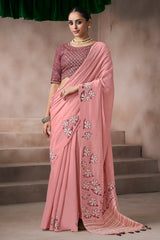 Pink Cotton Viscose Printed Saree