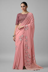 Pink Cotton Viscose Printed Saree