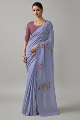 Blue Cotton Viscose Printed Saree