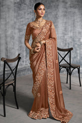 Brown Tissue Silk Saree with Embroidery Work