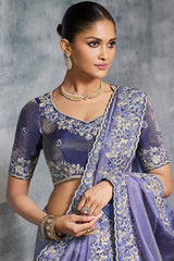 Light Violet Blue Tissue Silk Saree with Embroidery Work