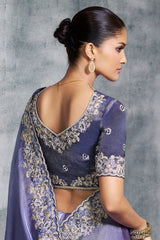 Light Violet Blue Tissue Silk Saree with Embroidery Work