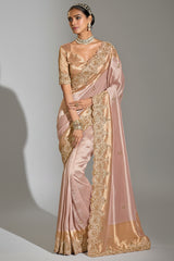 Light Pink Silk Saree with Contrast Border