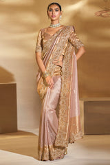 Light Pink Silk Saree with Contrast Border