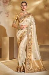 Cream Silk Saree with Contrast Border