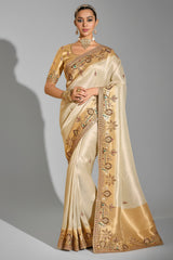 Cream Silk Saree with Contrast Border