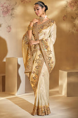 Cream Silk Saree with Contrast Border