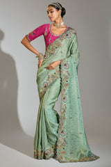 Light Green Silk Heavy Worked Saree