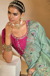 Light Green Silk Heavy Worked Saree - green silk saree
