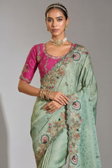 Light Green Silk Heavy Worked Saree