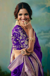 Dark Purple Silk Viscose Saree with Weaving - purple silk saree