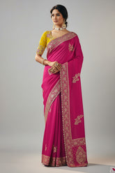 Dark Pink Silk Viscose Saree with Weaving