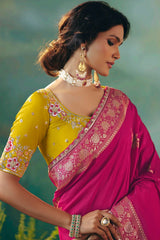 Dark Pink Silk Viscose Saree with Weaving