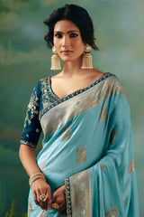 Light Blue Silk Viscose Saree with Weaving