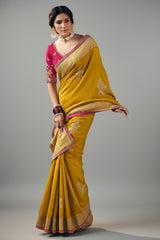 Mustard Silk Viscose Saree with Weaving