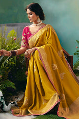 Mustard Silk Viscose Saree with Weaving