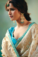 Pearl White Silk Viscose Saree with Weaving