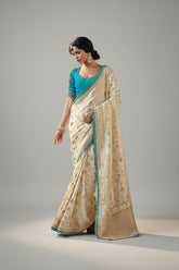 Pearl White Silk Viscose Saree with Weaving