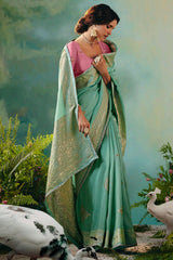 Blue Silk Viscose Saree with Weaving