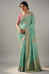 Blue Silk Viscose Saree with Weaving