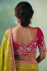 Olive Green Silk Viscose Saree with Weaving