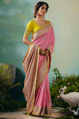 Light Pink Silk Viscose Saree with Weaving