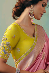 Light Pink Silk Viscose Saree with Weaving