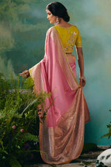 Light Pink Silk Viscose Saree with Weaving