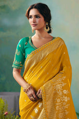Yellow Silk Viscose Saree with Weaving
