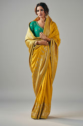 Yellow Silk Viscose Saree with Weaving