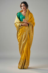 Yellow Silk Viscose Saree with Weaving