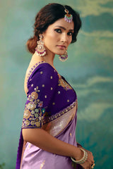Light Purple Silk Viscose Saree with Weaving