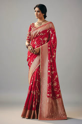 Red Silk Viscose All Over Woven Saree