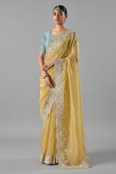 Mellow Yellow Glass Tissue Organza Saree with Sequin Beaded Motif