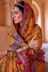 Mustard Art Silk Printed Saree with Paisley Motifs