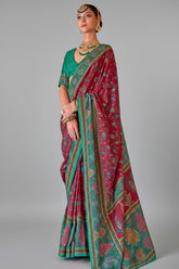 Maroon Art Silk Printed Saree with Paisley Motifs