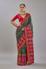 Dark Green Art Silk Printed Saree with Paisley Motifs