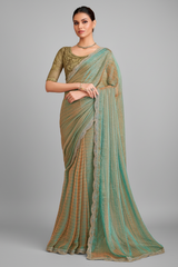 Blue and Golden Shaded Georgette Saree with Sequin Embellished Scallop Border