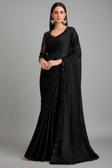 Black Chiffon Satin Saree with Sequin Lace