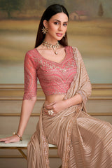 Beige and Golden Shaded Georgette Saree with Sequin Embellished Scallop Border