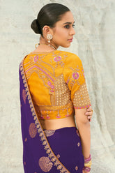 Dark Purple Viscose Woven Saree with Embroidery Border - purple viscose saree embroidery