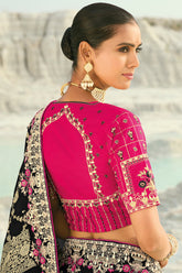 Black Viscose Woven Saree with Embroidery Border - black viscose saree embroidery