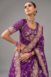 Purple Viscose Woven Saree with Embroidery Border - purple viscose saree embroidery