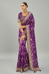 Purple Viscose Woven Saree with Embroidery Border