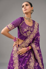 Purple Viscose Woven Saree with Embroidery Border